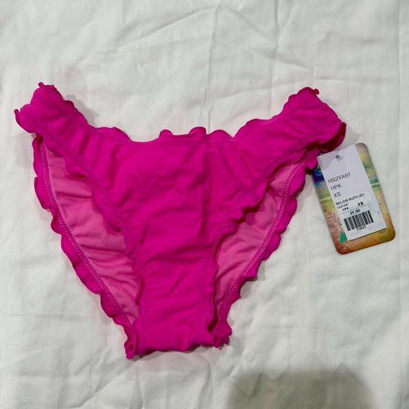 *NWT* HOBIE PINK RUFFLED BIKINI BOTTOM SIZE XS - Picture 1 of 3